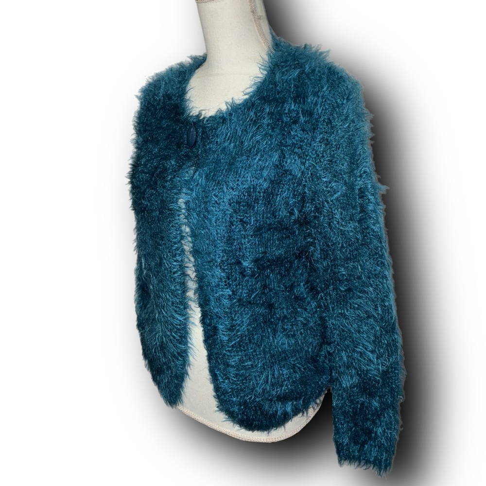 Teal Fuzzy Eyelash Cardigan by Ethyl Grannycore 90s Grunge Vibes - Picture 2 of 4